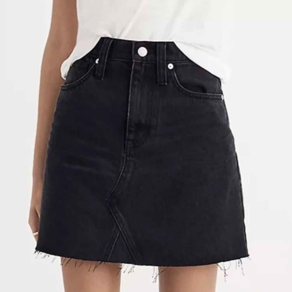 Madewell Black Gray Womens Mini Asymmetrical Frayed Hem Skirt Size 24